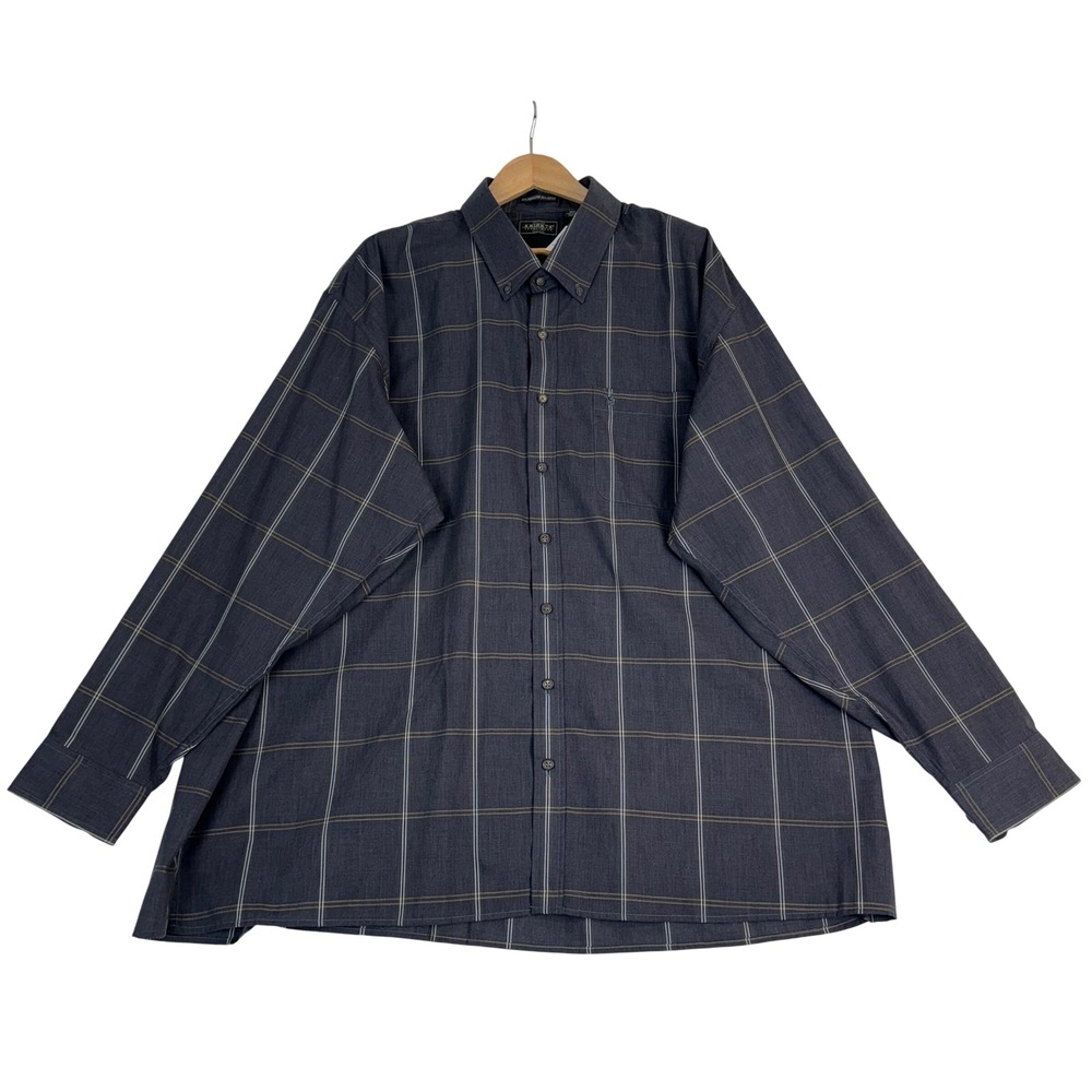 Knights Sportswear 4XLT Tall Dark‎ Grey Windowpane Plaid Button Down Shirt NWT